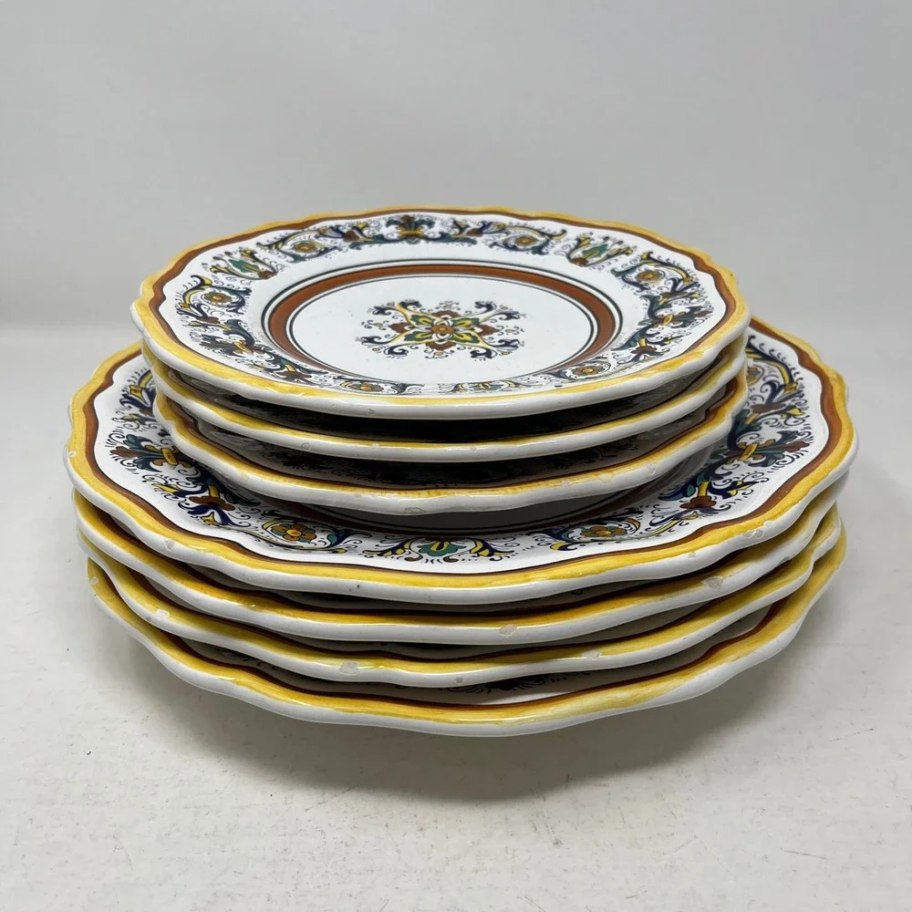Sur La Table Italian Earthenware Plates Set 7 Deruta Style Ricco Handcrafted